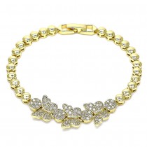Gold Filled Fancy Bracelet Heart Design With White Micro Pave Polished Finish Golden Tone
