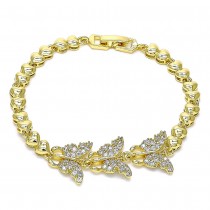 Gold Filled Fancy Bracelet Butterfly and Heart Design With White Micro Pave Polished Finish Golden Tone