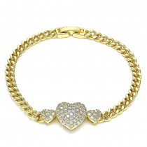 Gold Filled Fancy Bracelet Heart Design With White Cubic Zirconia Polished Finish Golden Tone