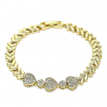 Gold Filled Fancy Bracelet Heart Design With White Micro Pave Polished Finish Golden Tone