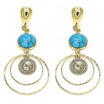 Gold Filled Long Earring With Turquoise Opal Polished Finish Golden Tone