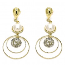 Gold Filled Long Earrings With Ivory Pearl Polished Finish Golden Tone