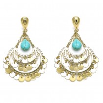 Gold Filled Long Earring Teardrop Design With Turquoise Opal Polished Finish Golden Tone