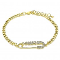 Gold Filled Adjustable Bolo Bracelet Mom and Paperclip Design With White Micro Pave Polished Finish Golden Tone