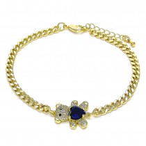 Gold Filled Fancy Bracelet Teddy Bear and Heart Design With Blue Cubic Zirconia and White Micro Pave Polished Finish Golden Tone