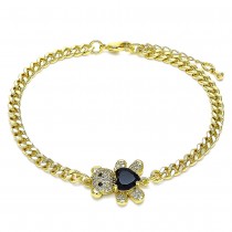 Gold Filled Fancy Bracelet Teddy Bear and Heart Design With Black Cubic Zirconia and White Micro Pave Polished Finish Golden Tone