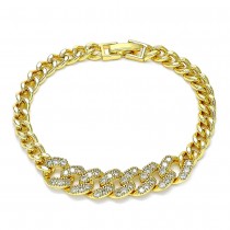 Gold Filled Fancy Bracelet with White Micro Pave Polished Golden Tone
