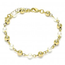 Gold Filled Fancy Bracelet Ball Design with Ivory Pearl Polished Golden Tone