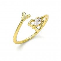 Gold Finish Multi Stone Ring Butterfly Design with White Micro Pave Polished Golden Tone