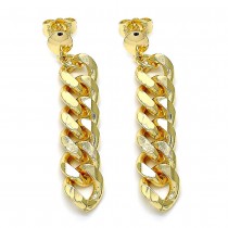 Gold Filled Long Earring Miami Cuban Design Polished Finish Golden Tone
