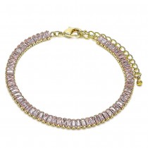 Gold Filled Tennis Bracelet with Pink Cubic Zirconia Polished Golden Tone