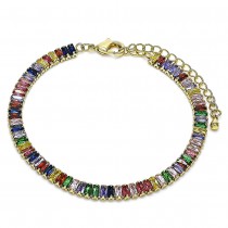 Gold Filled Tennis Bracelet with Multicolor Cubic Zirconia Polished Golden Tone