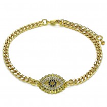 Gold Filled Fancy Bracelet Greek Eye Design With Sapphire Blue and White Micro Pave Polished Finish Golden Tone