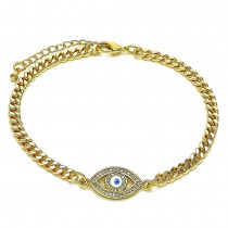 Gold Filled Fancy Bracelet Greek Eye Design With White Micro Pave White Enamel Finish Golden Tone