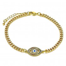 Gold Filled Fancy Bracelet Greek Eye Design With Multicolor Micro Pave White Enamel Finish Golden Tone