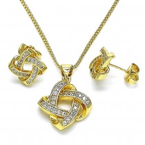 Gold Filled Earring and Pendant Set Love Knot Design With White Crystal Polished Finish Golden Tone