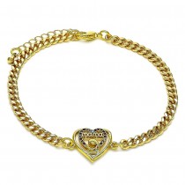 Gold Filled Fancy Bracelet Mom and Heart Design With Multicolor Micro Pave Polished Finish Golden Tone