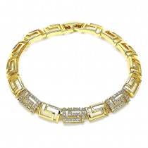 Gold Filled Fancy Bracelet Greek Key Design with White Micro Pave Polished Golden Finish