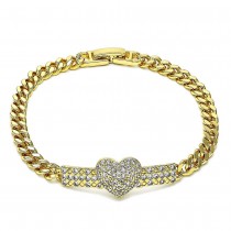 Gold Filled Fancy Bracelet Heart Design With White Micro Pave Polished Finish Golden Tone
