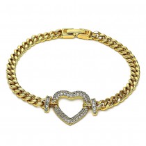 Gold Filled Fancy Bracelet Heart Design With White Cubic Zirconia Polished Finish Golden Tone