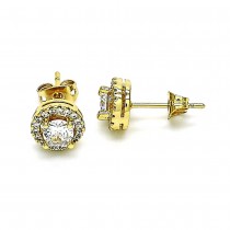 Gold Filled Stud Earrings with White Cubic Zirconia and White Micro Pave Polished Golden Tone