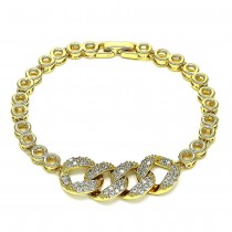 Gold Filled Fancy Bracelet With White Micro Pave Polished Finish Golden Tone
