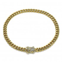 Gold Filled Basic Anklet Miami Cuban Design With White Micro Pave Polished Finish Golden Tone