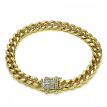 Gold Filled Basic Bracelet Miami Cuban Design with White Micro Pave Polished Golden Tone