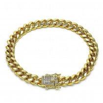 Gold Filled Basic Bracelet Miami Cuban Design With White Micro Pave Polished Finish Golden Tone