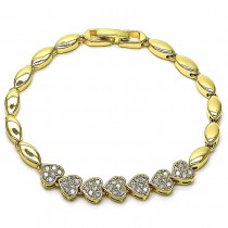 Gold Filled Fancy Bracelet Heart Design With White Micro Pave Polished Finish Golden Tone