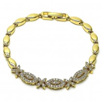 Gold Filled Fancy Bracelet Flower Design With White Micro Pave Polished Finish Golden Tone