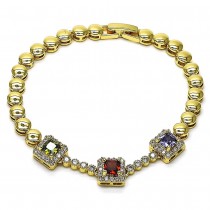 Gold Filled Fancy Bracelet With Multicolor Micro Pave Polished Finish Golden Tone