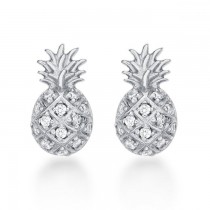 925 Sterling Silver Rhodium white Round CZ Pineapple Push Back Stud Earring