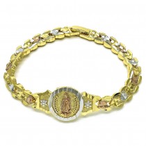Gold Finish Fancy Bracelet Guadalaupe and Heart Design Diamond Cutting Finish Tri Tone