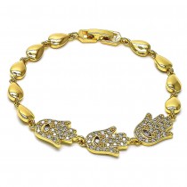 Gold Filled Fancy Bracelet Hand of God and Teardrop Design With White Cubic Zirconia Polished Finish Golden Tone