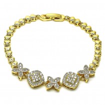 Gold Filled Fancy Bracelet Flower and Heart Design With White Cubic Zirconia Polished Finish Golden Tone