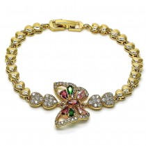 Gold Filled Fancy Bracelet Butterfly Design With Multicolor Micro Pave Polished Finish Golden Tone