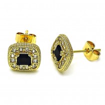 Gold Filled Stud Earring with Black Cubic Zirconia and White Micro Pave Polished Golden Tone