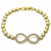 Gold Filled Fancy Bracelet Infinite Design with White Micro Pave Polished Golden Tone