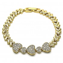 Gold Filled Fancy Bracelet Heart Design with White Micro Pave Polished Golden Tone