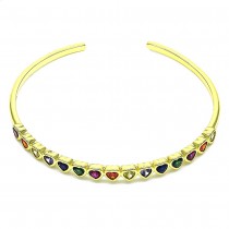 Gold Filled Individual Bangle Heart Shape with Multicolor Cubic Zirconia Polished Golden Tone