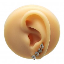 Gold Finish Earcuff Earring Heart and Teardrop Design with White Cubic Zirconia and White Micro Pave Polished Golden Tone