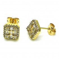 Gold Filled Stud Earring with White Micro Pave and White Cubic Zirconia Polished Golden Tone