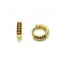 Gold Finish Huggie Hoop with Garnet Micro Pave Polished Golden Tone