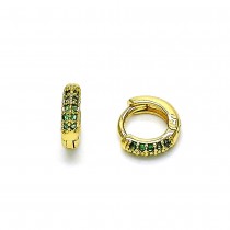 Gold Finish Huggie Hoop with Green Micro Pave Polished Golden Tone