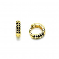Gold Finish Huggie Hoop with Black Micro Pave Polished Golden Tone