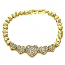 Gold Filled Fancy Bracelet Heart Design with White Micro Pave Polished Golden Tone