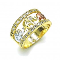 Gold Filled Multi Stone Ring Elephant Design With White Cubic Zirconia Polished Finish Tri Tone