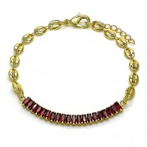 Gold Filled Fancy Bracelet Puff Mariner Design with Garnet Cubic Zirconia Polished Golden Tone