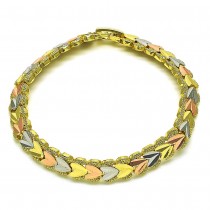 Gold Filled Fancy Bracelet Heart Design Diamond Cutting Finish Tri Tone